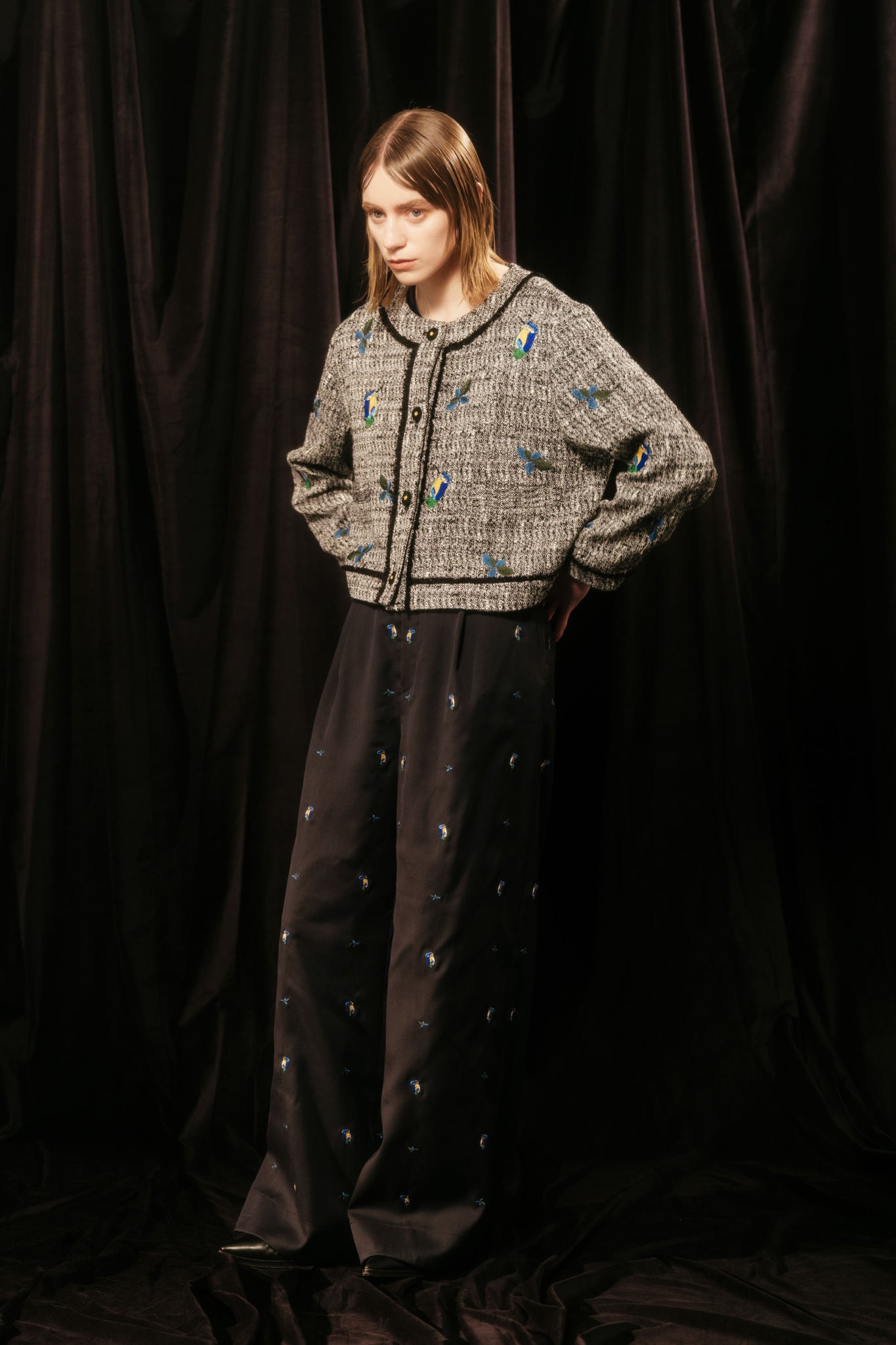 Isokichi Asakura × canaco_ EMBROIDERED TWEED SHORT JACKET（SKM-283）