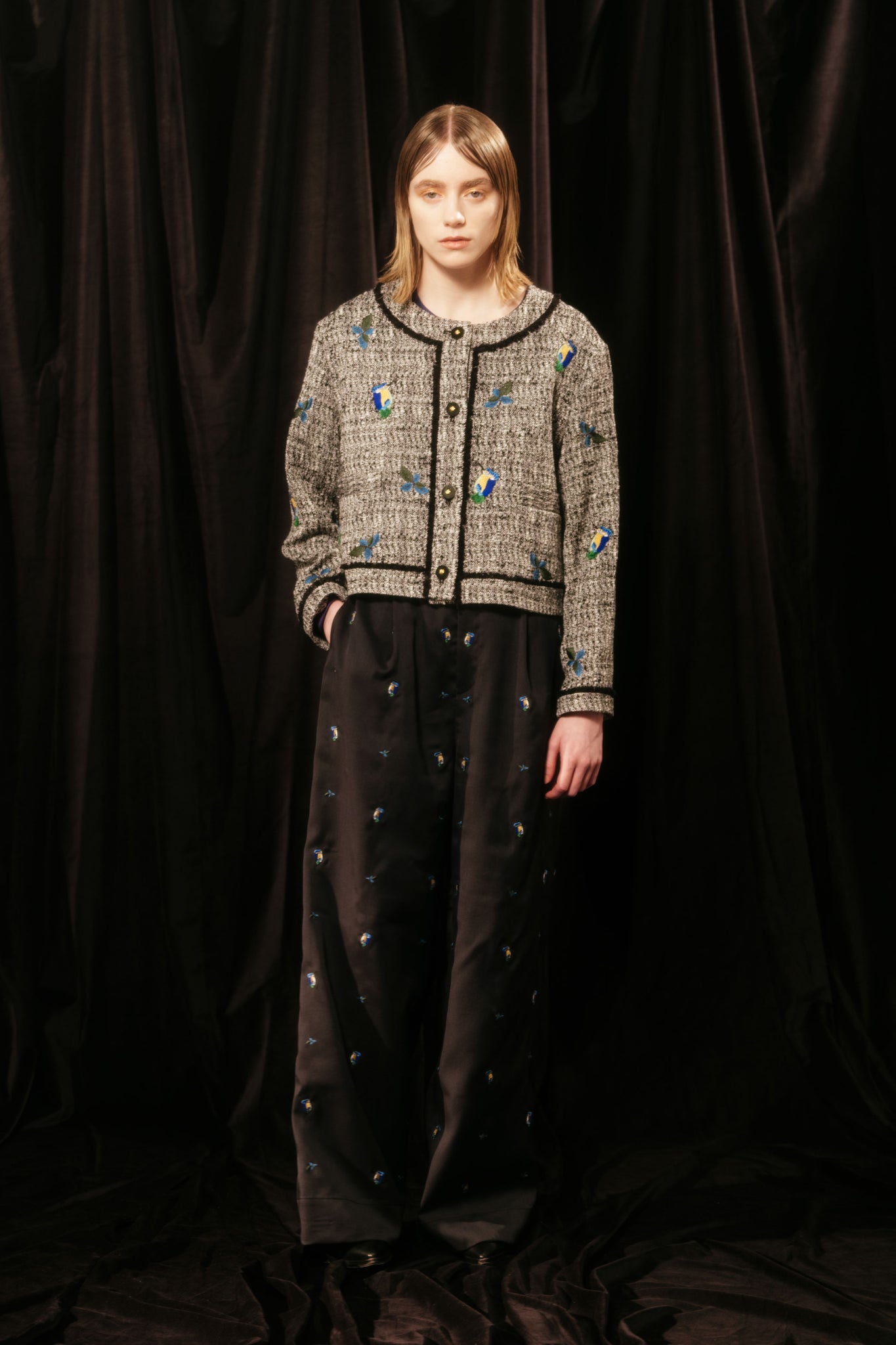 Isokichi Asakura × canaco_ EMBROIDERED TWEED SHORT JACKET（SKM-283）